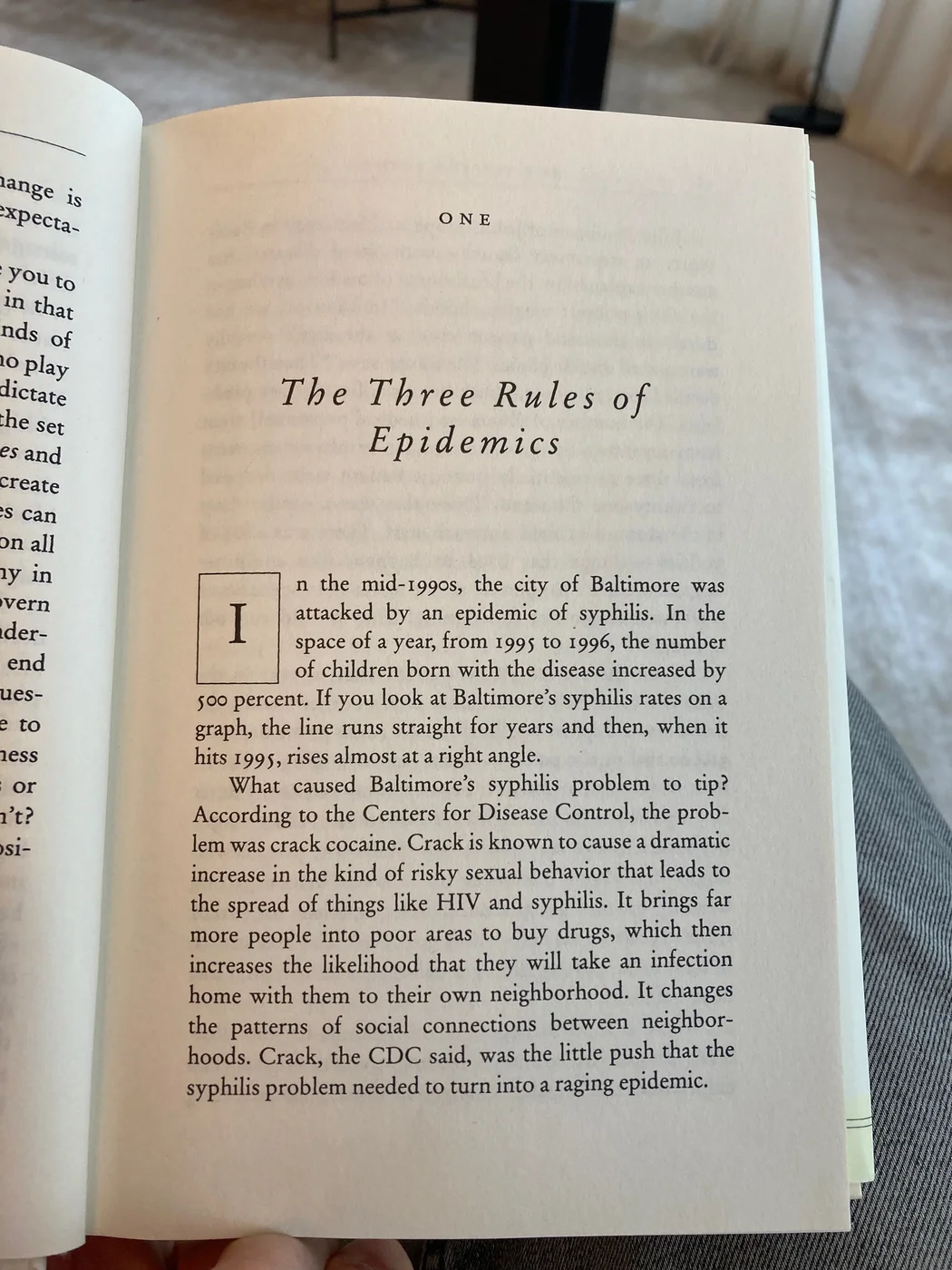 The opening page of The Tipping Point by Malcolm Gladwell, chapter one: The Three Rules of Epidemics